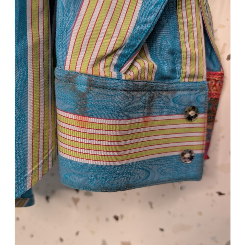 Robert Graham Blue Green Red Stripe Long Sleeve Flip Cuffs Como Button Up SZ XL - Picture 7 of 10